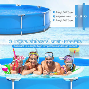 12 FT x 31.5 Inch Round Above Ground Swimming Pool with Pool Cover, CPSIA Certified Outdoor Steel Frame Pool for Backyard, Garden, Patio