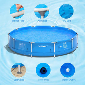 12 FT x 31.5 Inch Round Above Ground Swimming Pool with Pool Cover, CPSIA Certified Outdoor Steel Frame Pool for Backyard, Garden, Patio