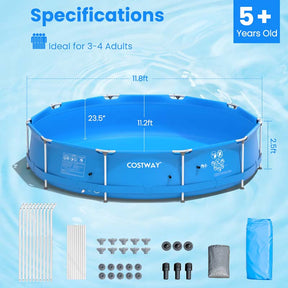 12 FT x 31.5 Inch Round Above Ground Swimming Pool with Pool Cover, CPSIA Certified Outdoor Steel Frame Pool for Backyard, Garden, Patio