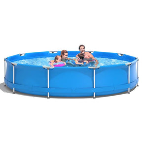 12 FT x 31.5 Inch Round Above Ground Swimming Pool with Pool Cover, CPSIA Certified Outdoor Steel Frame Pool for Backyard, Garden, Patio