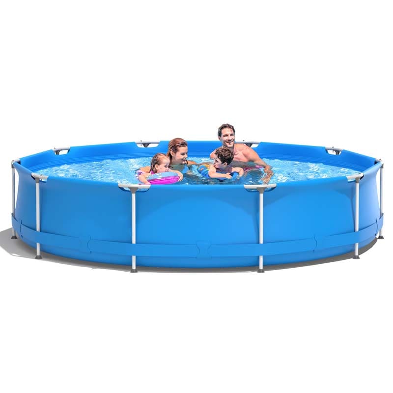 12 FT x 31.5 Inch Round Above Ground Swimming Pool with Pool Cover, CPSIA Certified Outdoor Steel Frame Pool for Backyard, Garden, Patio