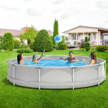12 FT x 31.5 Inch Round Above Ground Swimming Pool with Pool Cover, CPSIA Certified Outdoor Steel Frame Pool for Backyard, Garden, Patio