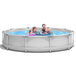 12 FT x 31.5 Inch Round Above Ground Swimming Pool with Pool Cover, CPSIA Certified Outdoor Steel Frame Pool for Backyard, Garden, Patio