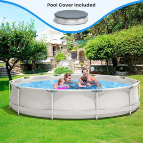 12 FT x 31.5 Inch Round Above Ground Swimming Pool with Pool Cover, CPSIA Certified Outdoor Steel Frame Pool for Backyard, Garden, Patio