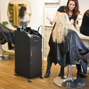 Salon Rolling Trolley Cart with 4 Lockable Drawers, Side Tray & Hair Dryer Holders, Mobile Beauty Salon Station for Spa, Barber, Manicure
