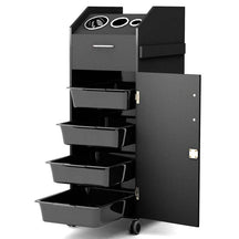 Salon Rolling Trolley Cart with 4 Lockable Drawers, Side Tray & Hair Dryer Holders, Mobile Beauty Salon Station for Spa, Barber, Manicure