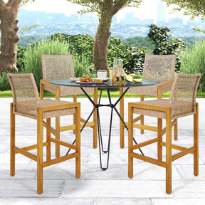 Outdoor Wicker Bar Stools Set of 2/4, PE Rattan Bar Height Patio Chairs with Footrest & Acacia Wood Frame for Backyard Poolside Garden