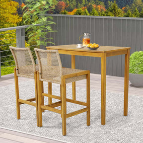 Outdoor Wicker Bar Stools Set of 2/4, PE Rattan Bar Height Patio Chairs with Footrest & Acacia Wood Frame for Backyard Poolside Garden