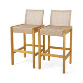 Outdoor Wicker Bar Stools Set of 2/4, PE Rattan Bar Height Patio Chairs with Footrest & Acacia Wood Frame for Backyard Poolside Garden