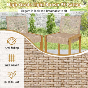 Outdoor Wicker Bar Stools Set of 2/4, PE Rattan Bar Height Patio Chairs with Footrest & Acacia Wood Frame for Backyard Poolside Garden