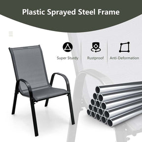 Set of 4 Outdoor Stackable Dining Chairs with Breathable Fabric, All Weather Patio Dining Chairs, 330LBS Heavy Duty Rustproof Steel Frame