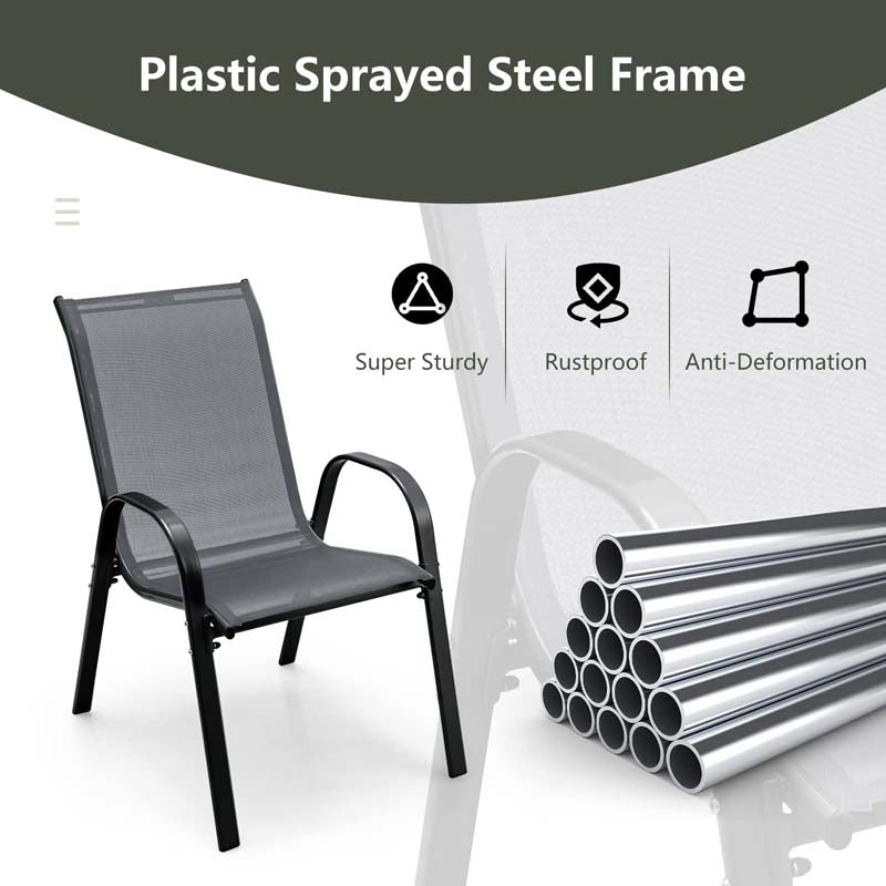 Set of 4 Outdoor Stackable Dining Chairs with Breathable Fabric, All Weather Patio Dining Chairs, 330LBS Heavy Duty Rustproof Steel Frame