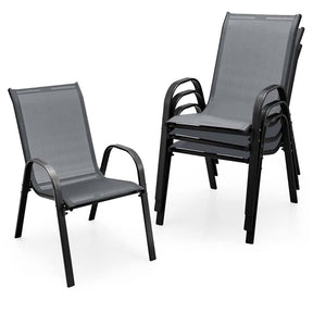 Set of 4 Outdoor Stackable Dining Chairs with Breathable Fabric, All Weather Patio Dining Chairs, 330LBS Heavy Duty Rustproof Steel Frame