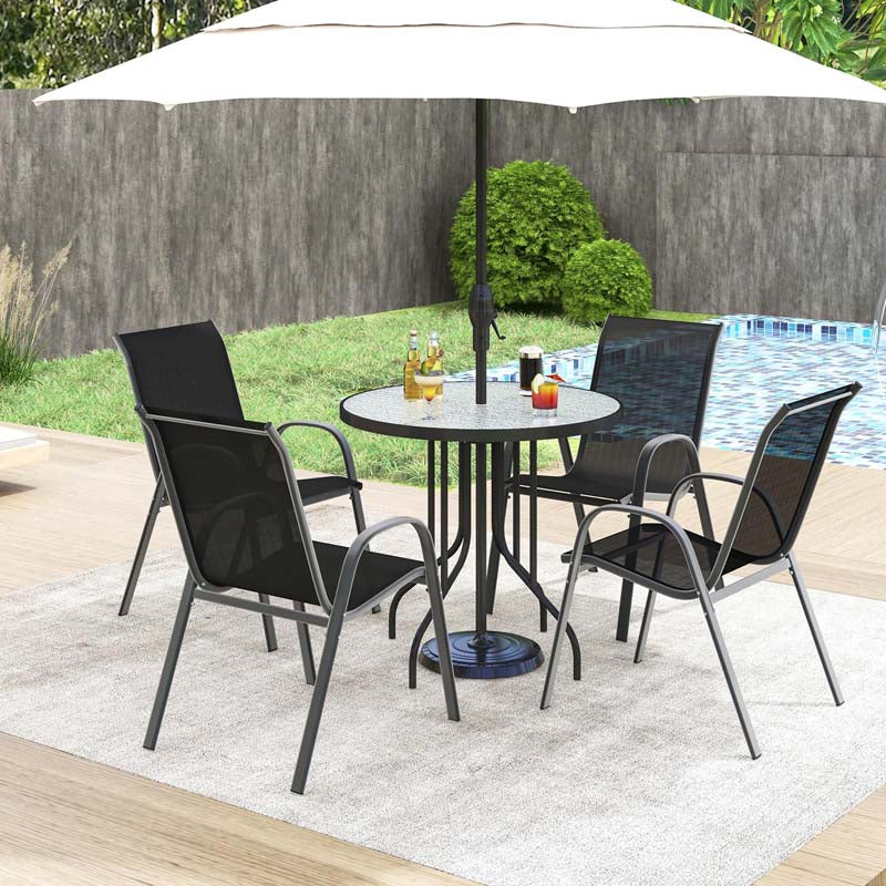 Set of 4 Outdoor Stackable Dining Chairs with Breathable Fabric, All Weather Patio Dining Chairs, 330LBS Heavy Duty Rustproof Steel Frame