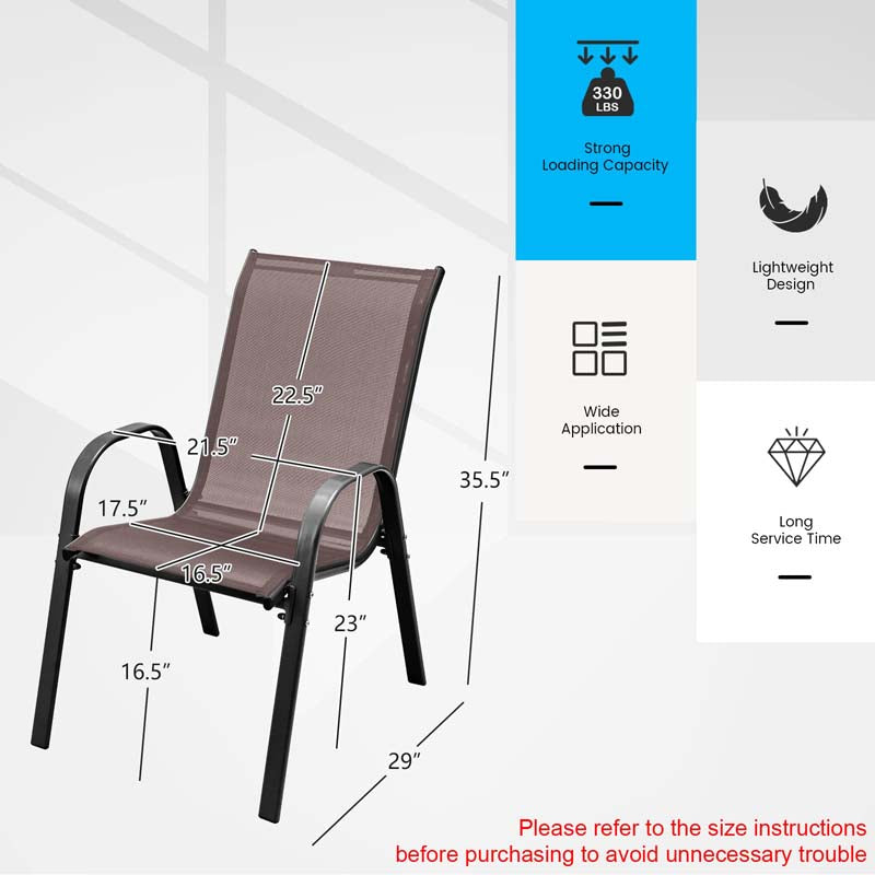 Set of 4 Outdoor Stackable Dining Chairs with Breathable Fabric, All Weather Patio Dining Chairs, 330LBS Heavy Duty Rustproof Steel Frame
