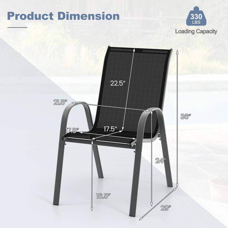 Set of 4 Outdoor Stackable Dining Chairs with Breathable Fabric, All Weather Patio Dining Chairs, 330LBS Heavy Duty Rustproof Steel Frame