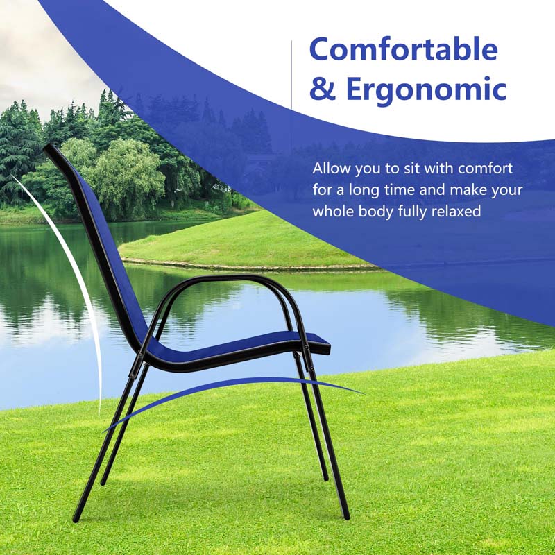 Set of 4 Outdoor Stackable Dining Chairs with Breathable Fabric, All Weather Patio Dining Chairs, 330LBS Heavy Duty Rustproof Steel Frame