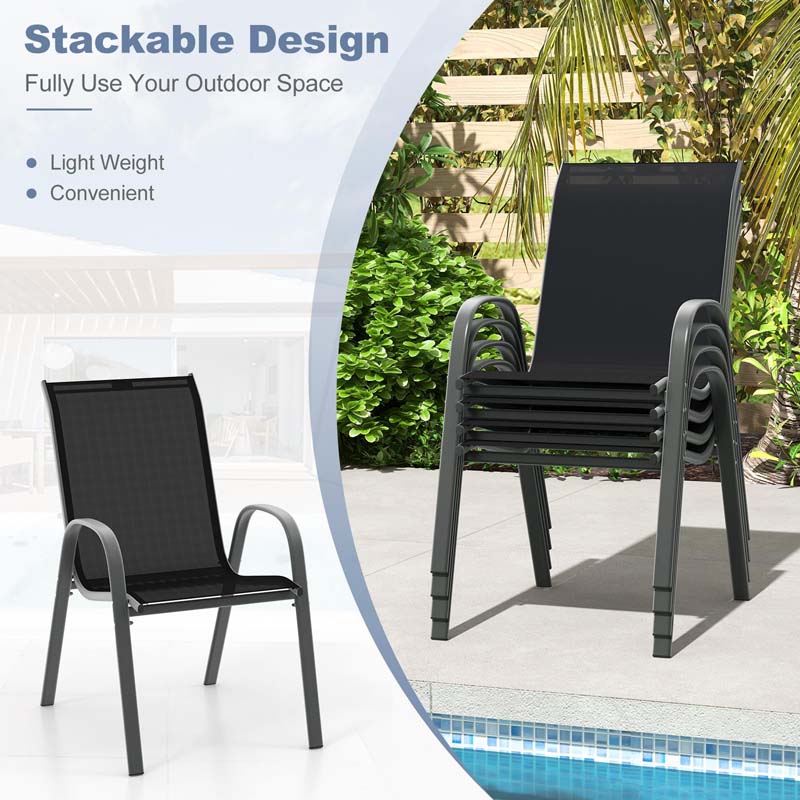 Set of 4 Outdoor Stackable Dining Chairs with Breathable Fabric, All Weather Patio Dining Chairs, 330LBS Heavy Duty Rustproof Steel Frame