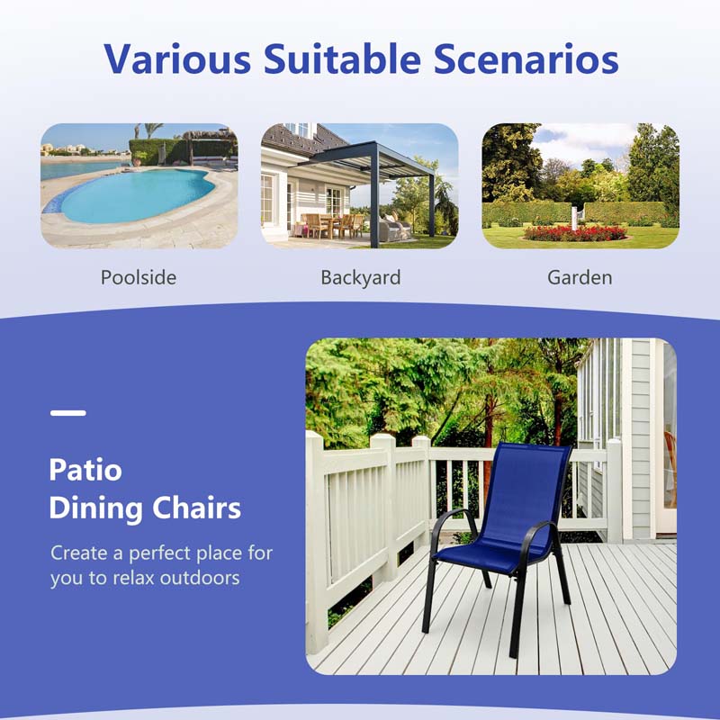 Set of 4 Outdoor Stackable Dining Chairs with Breathable Fabric, All Weather Patio Dining Chairs, 330LBS Heavy Duty Rustproof Steel Frame