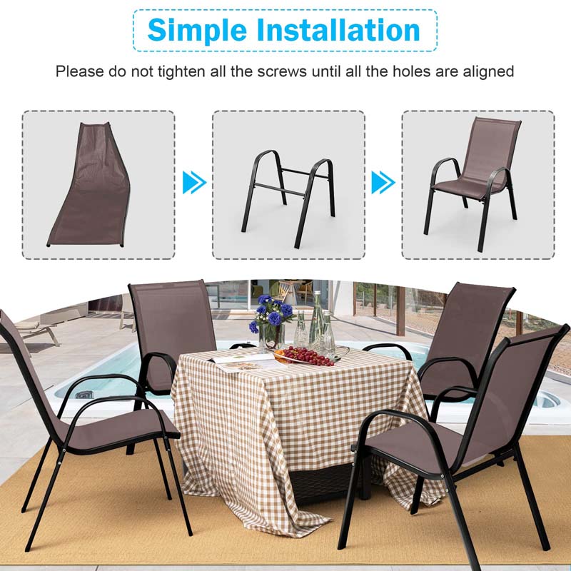 Set of 4 Outdoor Stackable Dining Chairs with Breathable Fabric, All Weather Patio Dining Chairs, 330LBS Heavy Duty Rustproof Steel Frame