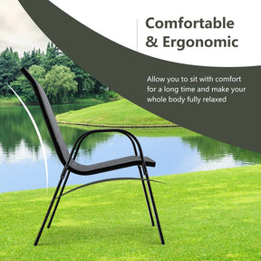 Set of 4 Outdoor Stackable Dining Chairs with Breathable Fabric, All Weather Patio Dining Chairs, 330LBS Heavy Duty Rustproof Steel Frame