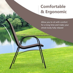 Set of 4 Outdoor Stackable Dining Chairs with Breathable Fabric, All Weather Patio Dining Chairs, 330LBS Heavy Duty Rustproof Steel Frame