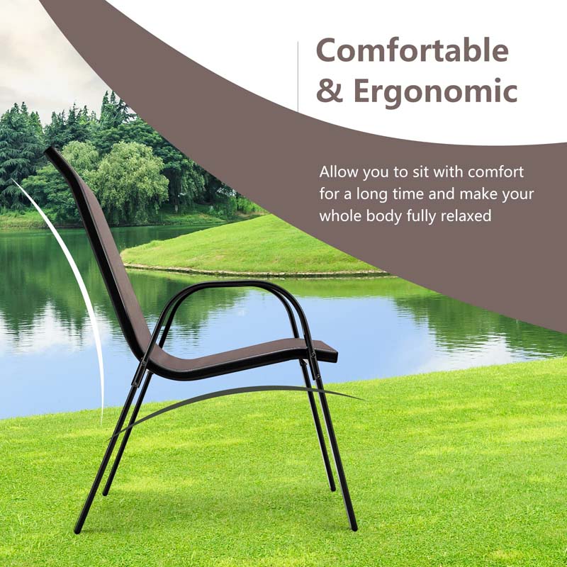 Set of 4 Outdoor Stackable Dining Chairs with Breathable Fabric, All Weather Patio Dining Chairs, 330LBS Heavy Duty Rustproof Steel Frame