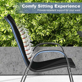Set of 4 Outdoor Stackable Dining Chairs with Breathable Fabric, All Weather Patio Dining Chairs, 330LBS Heavy Duty Rustproof Steel Frame