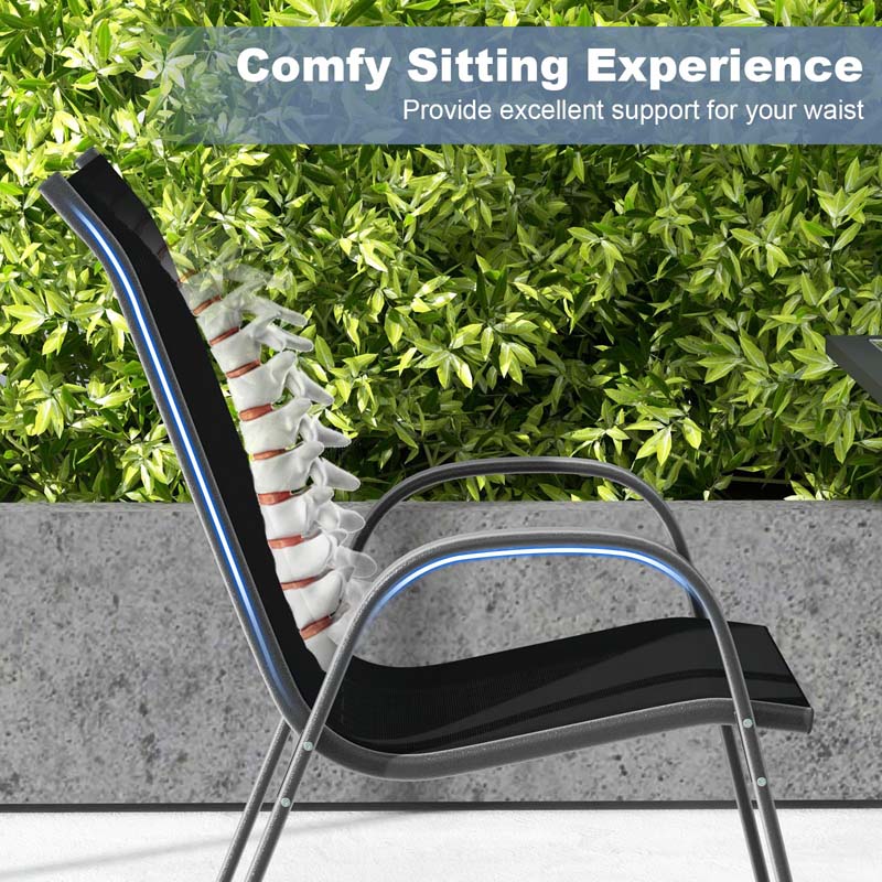 Set of 4 Outdoor Stackable Dining Chairs with Breathable Fabric, All Weather Patio Dining Chairs, 330LBS Heavy Duty Rustproof Steel Frame