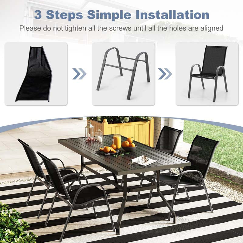 Set of 4 Outdoor Stackable Dining Chairs with Breathable Fabric, All Weather Patio Dining Chairs, 330LBS Heavy Duty Rustproof Steel Frame