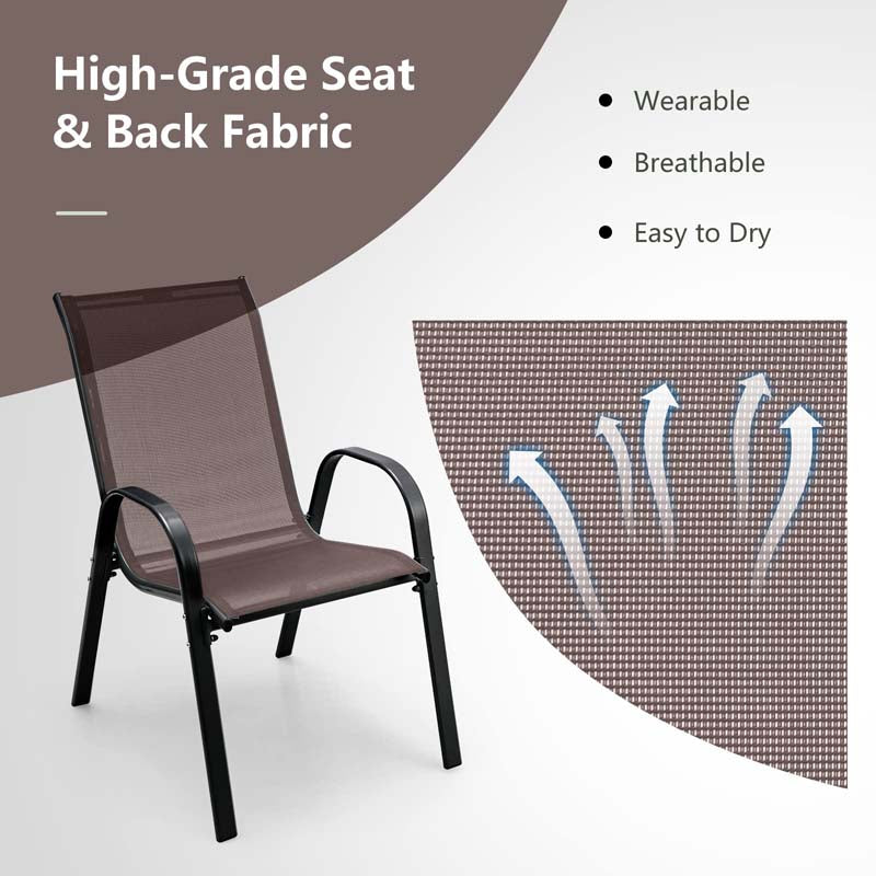 Set of 4 Outdoor Stackable Dining Chairs with Breathable Fabric, All Weather Patio Dining Chairs, 330LBS Heavy Duty Rustproof Steel Frame