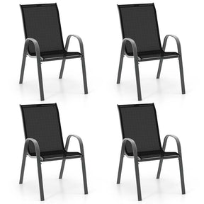 Set of 4 Outdoor Stackable Dining Chairs with Breathable Fabric, All Weather Patio Dining Chairs, 330LBS Heavy Duty Rustproof Steel Frame