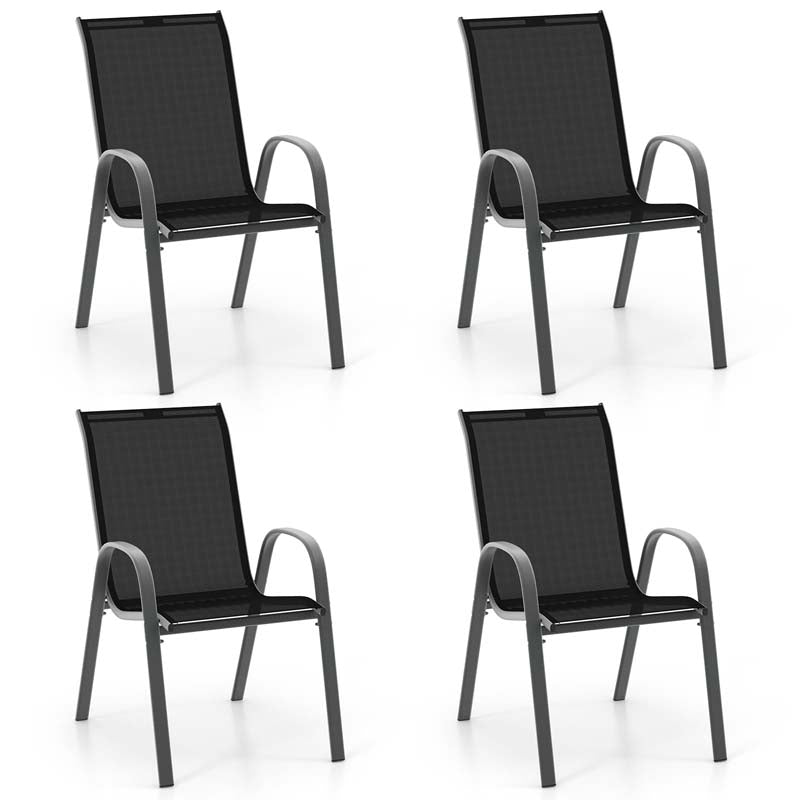 Set of 4 Outdoor Stackable Dining Chairs with Breathable Fabric, All Weather Patio Dining Chairs, 330LBS Heavy Duty Rustproof Steel Frame