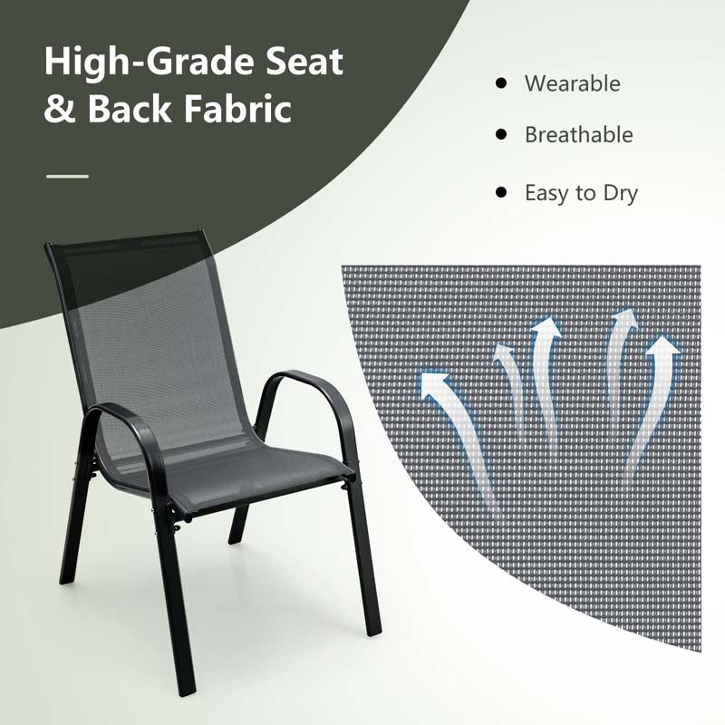 Set of 4 Outdoor Stackable Dining Chairs with Breathable Fabric, All Weather Patio Dining Chairs, 330LBS Heavy Duty Rustproof Steel Frame