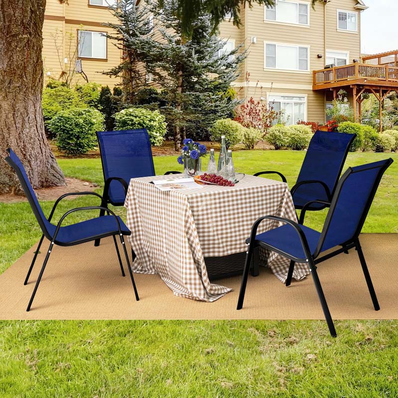 Set of 4 Outdoor Stackable Dining Chairs with Breathable Fabric, All Weather Patio Dining Chairs, 330LBS Heavy Duty Rustproof Steel Frame