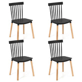 Set of 4 Windsor Dining Chairs, Modern Armless Side Kitchen Chairs with Spindle Back, Curved Seat & Solid Wood Legs for Living Room, Restaurant