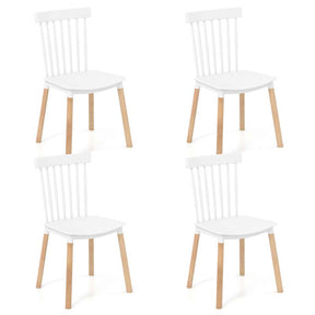 Set of 4 Windsor Dining Chairs, Modern Armless Side Kitchen Chairs with Spindle Back, Curved Seat & Solid Wood Legs for Living Room, Restaurant