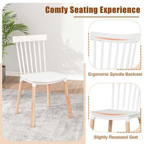 Set of 4 Windsor Dining Chairs, Modern Armless Side Kitchen Chairs with Spindle Back, Curved Seat & Solid Wood Legs for Living Room, Restaurant