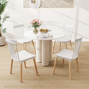 Set of 4 Windsor Dining Chairs, Modern Armless Side Kitchen Chairs with Spindle Back, Curved Seat & Solid Wood Legs for Living Room, Restaurant