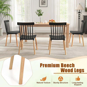 Set of 4 Windsor Dining Chairs, Modern Armless Side Kitchen Chairs with Spindle Back, Curved Seat & Solid Wood Legs for Living Room, Restaurant