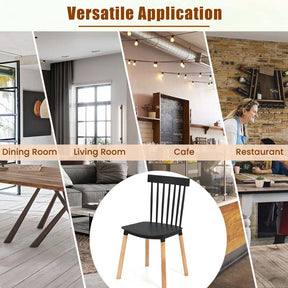 Set of 4 Windsor Dining Chairs, Modern Armless Side Kitchen Chairs with Spindle Back, Curved Seat & Solid Wood Legs for Living Room, Restaurant