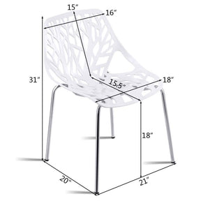 Set of 6 Modern Stackable Hollow-Out Plastic Dining Chairs, Geometric Style Dining Side Chair, Metal Frame Armless Accent for Indoor & Outdoor Use