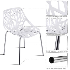 Set of 6 Modern Stackable Hollow-Out Plastic Dining Chairs, Geometric Style Dining Side Chair, Metal Frame Armless Accent for Indoor & Outdoor Use
