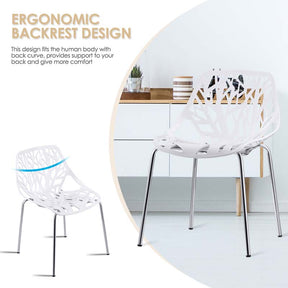 Set of 6 Modern Stackable Hollow-Out Plastic Dining Chairs, Geometric Style Dining Side Chair, Metal Frame Armless Accent for Indoor & Outdoor Use