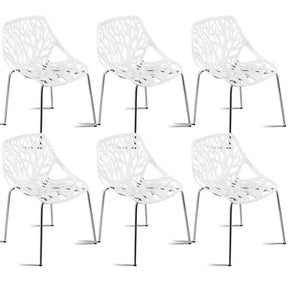 Set of 6 Modern Stackable Hollow-Out Plastic Dining Chairs, Geometric Style Dining Side Chair, Metal Frame Armless Accent for Indoor & Outdoor Use