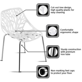 Set of 6 Modern Stackable Hollow-Out Plastic Dining Chairs, Geometric Style Dining Side Chair, Metal Frame Armless Accent for Indoor & Outdoor Use