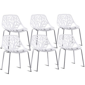 Set of 6 Modern Stackable Hollow-Out Plastic Dining Chairs, Geometric Style Dining Side Chair, Metal Frame Armless Accent for Indoor & Outdoor Use