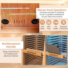 1-2 Person Low-EMF Far Infrared Sauna, Canadian Hemlock Wood Home Sauna Room with 9 Carbon Heaters, Oxygen Ionizer & Dual-Control System