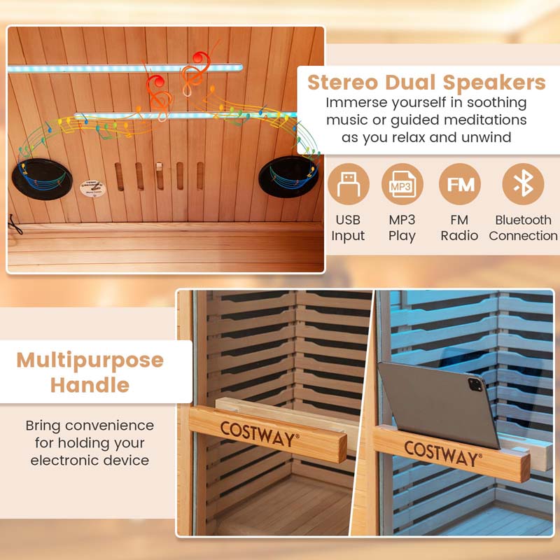 1-2 Person Low-EMF Far Infrared Sauna, Canadian Hemlock Wood Home Sauna Room with 9 Carbon Heaters, Oxygen Ionizer & Dual-Control System