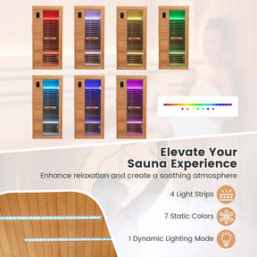 1-2 Person Low-EMF Far Infrared Sauna, Canadian Hemlock Wood Home Sauna Room with 9 Carbon Heaters, Oxygen Ionizer & Dual-Control System